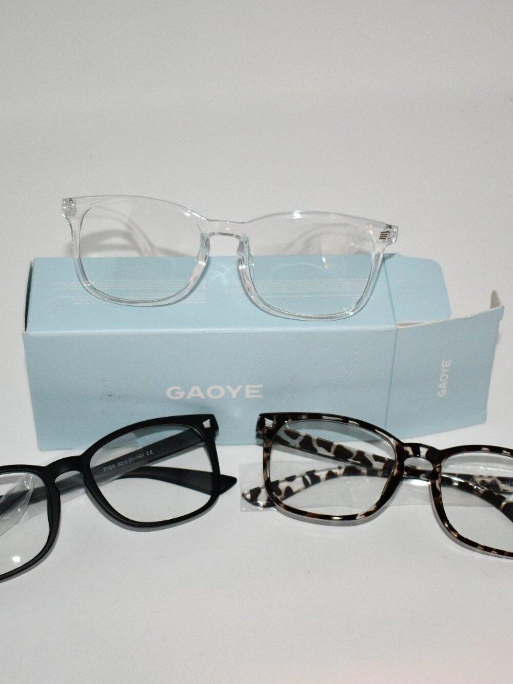 Gaoye Blue Light Glasses, 3 Pack, Matte Black, Leopard, Clear, NWT
